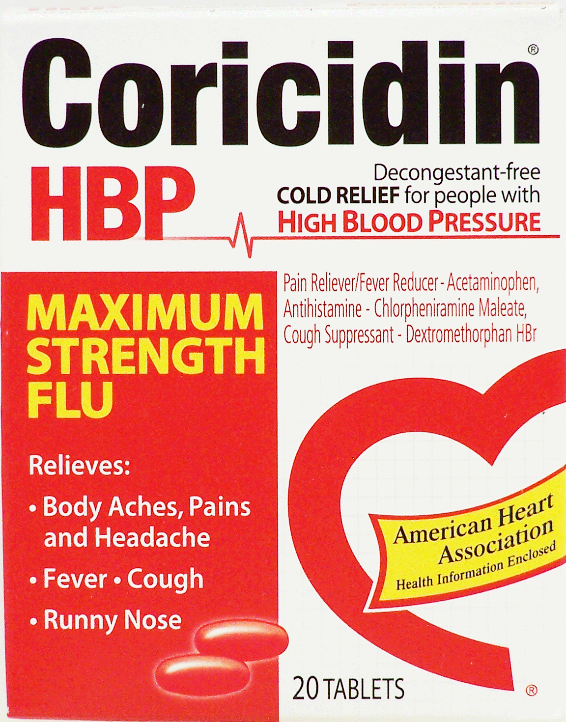 Coricidin&nbsp;&nbsp;relieves runny nose, fever, cough, body aches, pains & headaches for people with high blood pressure Full-Size Picture